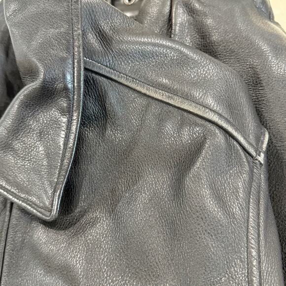 Vintage Eddie Bauer Leather Bomber Jacket Black Medium + Harley Davidson Pin - Picture 14 of 15